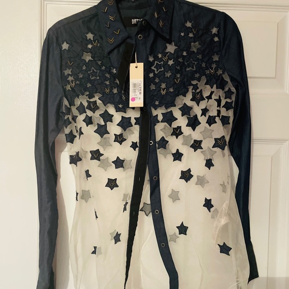 Diesel Tops - Denim & sheer Diesel ladies button down shirt